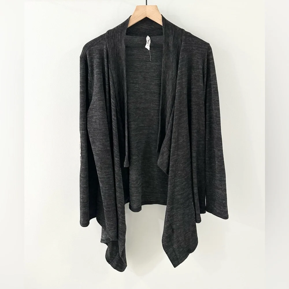 Style Rack Sequin Elbow Patch Open Front Cardigan Gray Size Large - Picture 2 of 6